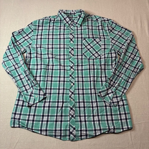 BKE Shirt Mens 3XL Blue Green Plaid Long Sleeve Athletic Fit Buckle - Picture 1 of 5